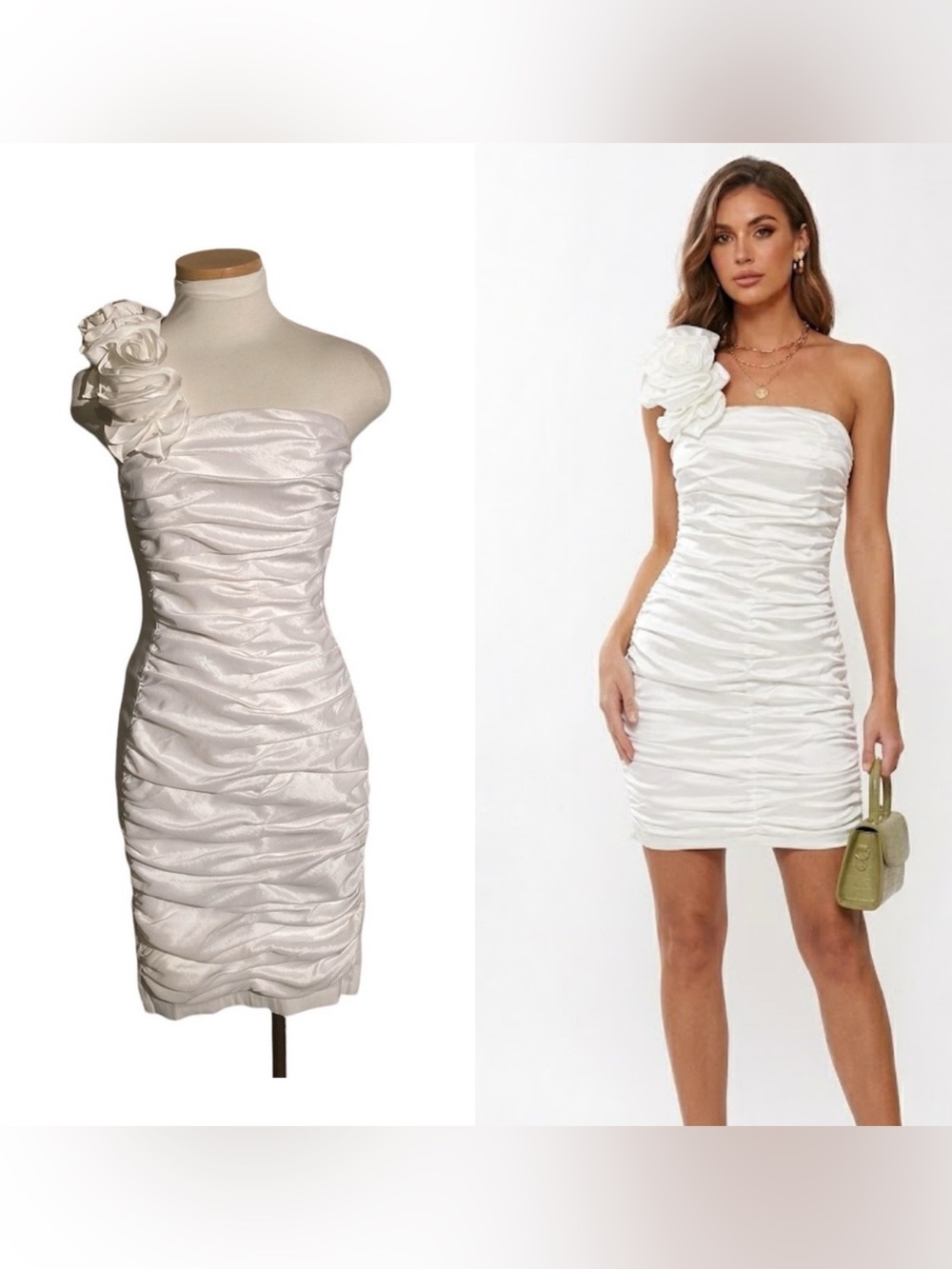 Jessica McClintock Bridal White Short Dress With One Floral Strap Size 6